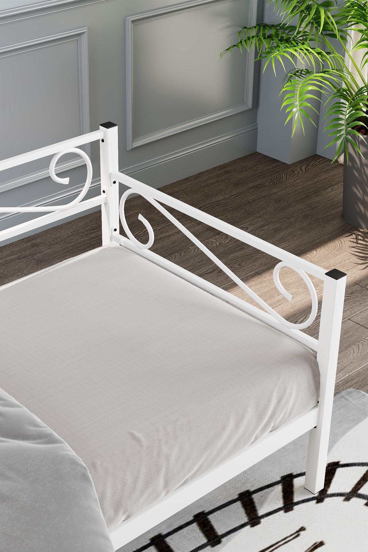 Luna Daybed Metal Karyola – Siyah Ölçü Seçenekli | Yan & Arka Ferforce Destekli
