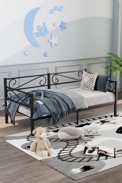 Luna Daybed Metal Karyola – Siyah Ölçü Seçenekli | Yan & Arka Ferforce Destekli