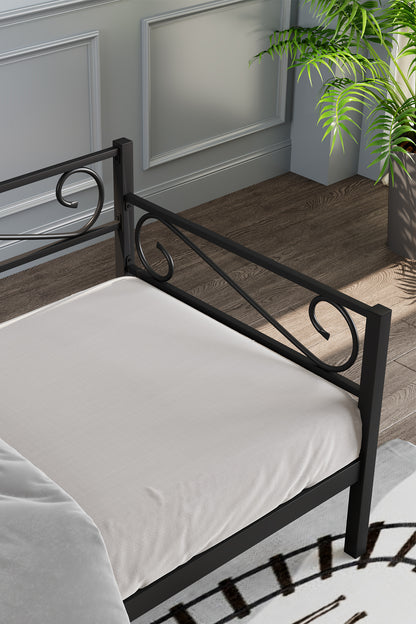 Luna Daybed Metal Karyola – Siyah Ölçü Seçenekli | Yan & Arka Ferforce Destekli