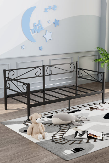 Luna Daybed Metal Karyola – Siyah Ölçü Seçenekli | Yan & Arka Ferforce Destekli